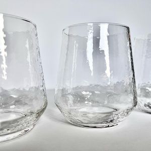 Hammered Handcrafted Clear Stemless Wine Drinking Glasses